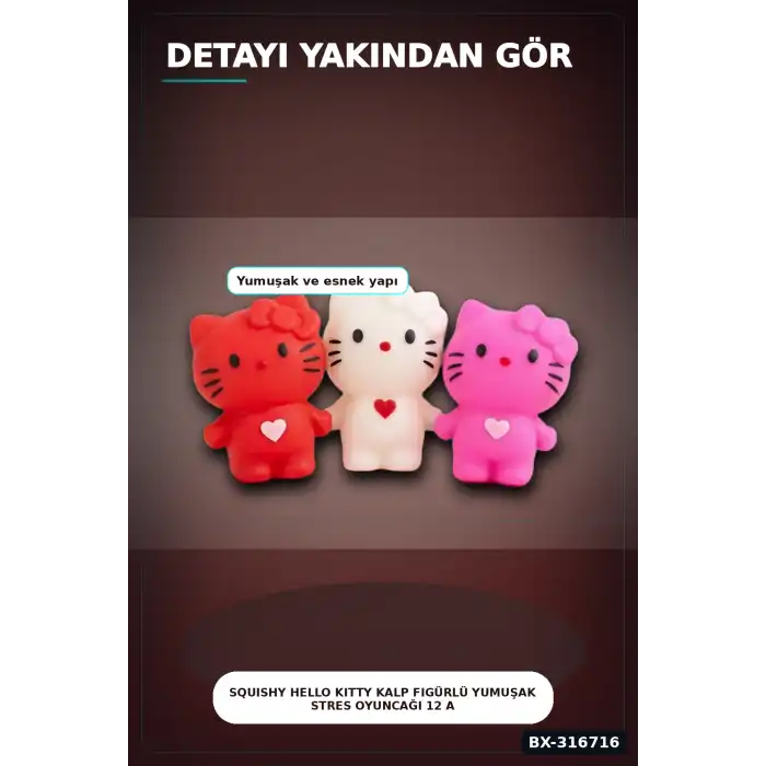 Squishy Hello Kitty Kalp Figürlü Yumuşak Stres Oyuncağı 12 Adet Karışık Renk Seti BX-316716