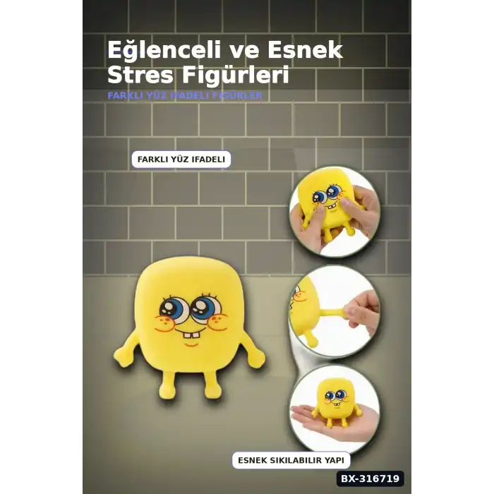 Sünger Bob Squishy Stres Oyuncağı 12 Adet Sıkılabilir Karışık Model Set BX-316719