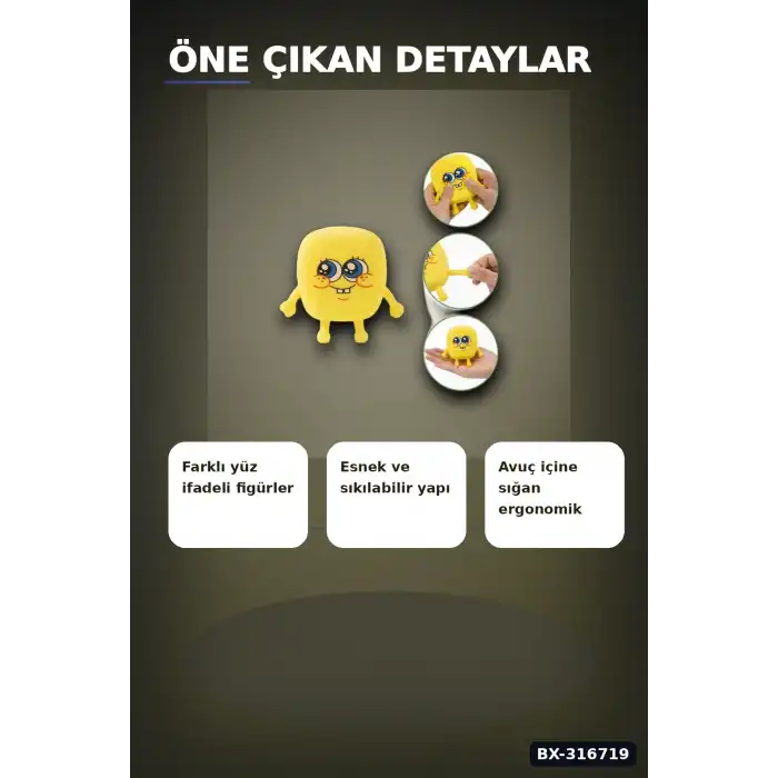 Sünger Bob Squishy Stres Oyuncağı 12 Adet Sıkılabilir Karışık Model Set BX-316719