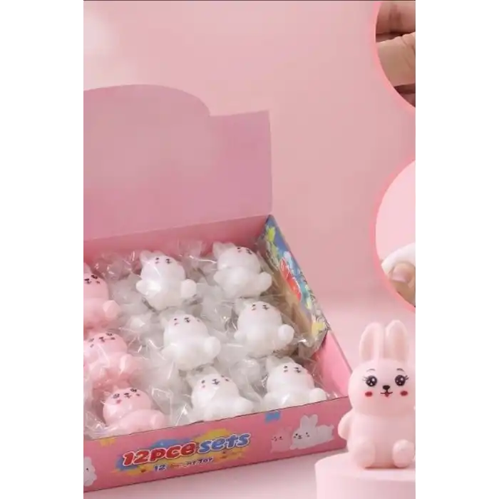 Tavşan Squishy Stres Oyuncağı 11x7 cm - 12 Adet Esnek Sıkılabilir Figür Seti BX-316721
