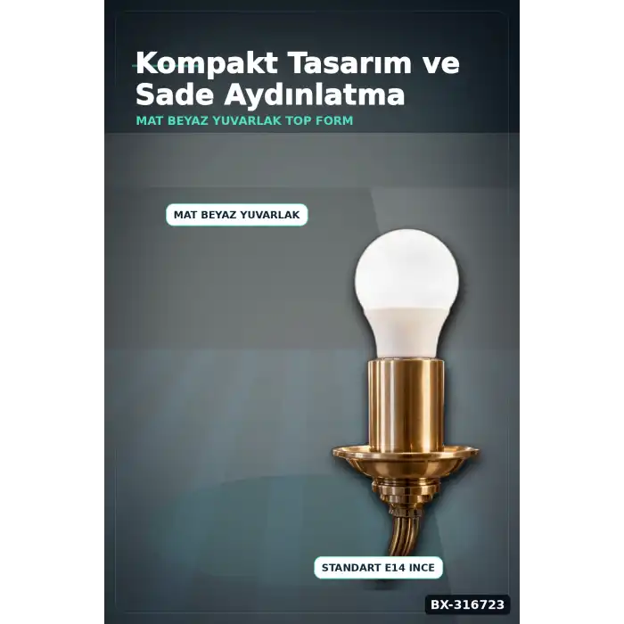 LED Top Ampul E14 İnce Duy 6W 6500K Beyaz Işık 540 Lümen Avize Aplik Ampulü BX-316723