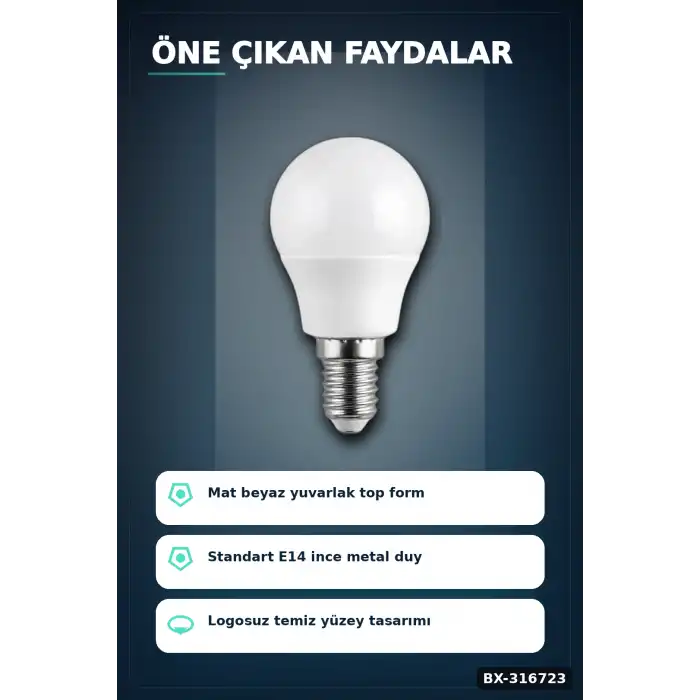 LED Top Ampul E14 İnce Duy 6W 6500K Beyaz Işık 540 Lümen Avize Aplik Ampulü BX-316723