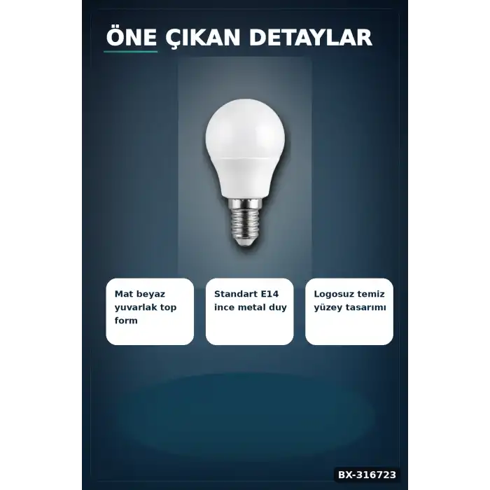 LED Top Ampul E14 İnce Duy 6W 6500K Beyaz Işık 540 Lümen Avize Aplik Ampulü BX-316723