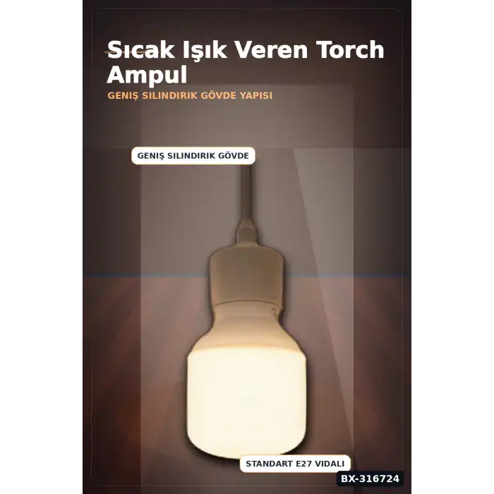 LED Torch Ampul 30W E27 Duy 3200K Gün Işığı 2930 Lümen Güçlü İç Mekan Aydınlatma BX-316724