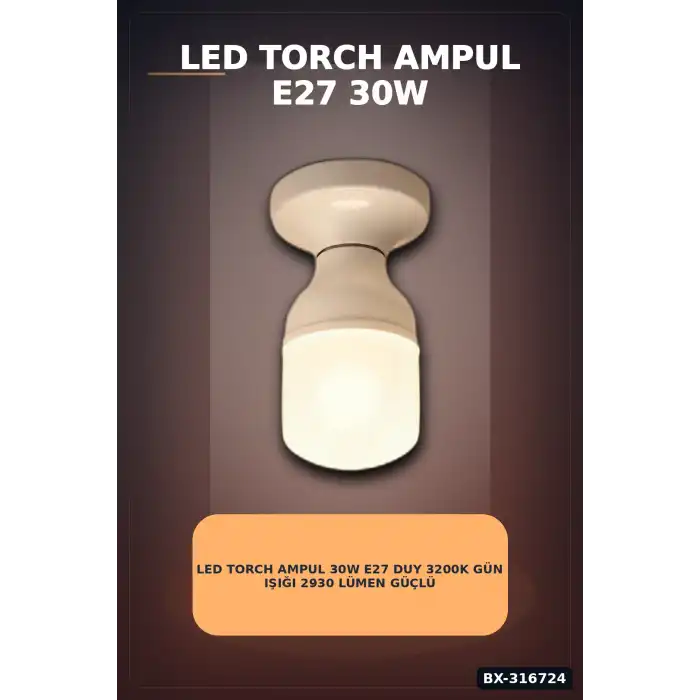 LED Torch Ampul 30W E27 Duy 3200K Gün Işığı 2930 Lümen Güçlü İç Mekan Aydınlatma BX-316724