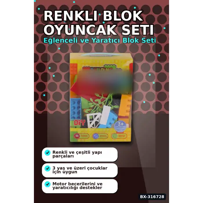 Renkli Blok Oyuncak 55 Parça Kutulu Eğitici Çocuk Geliştirici Yapı Seti BX-316728