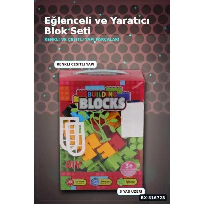 Renkli Blok Oyuncak 55 Parça Kutulu Eğitici Çocuk Geliştirici Yapı Seti BX-316728