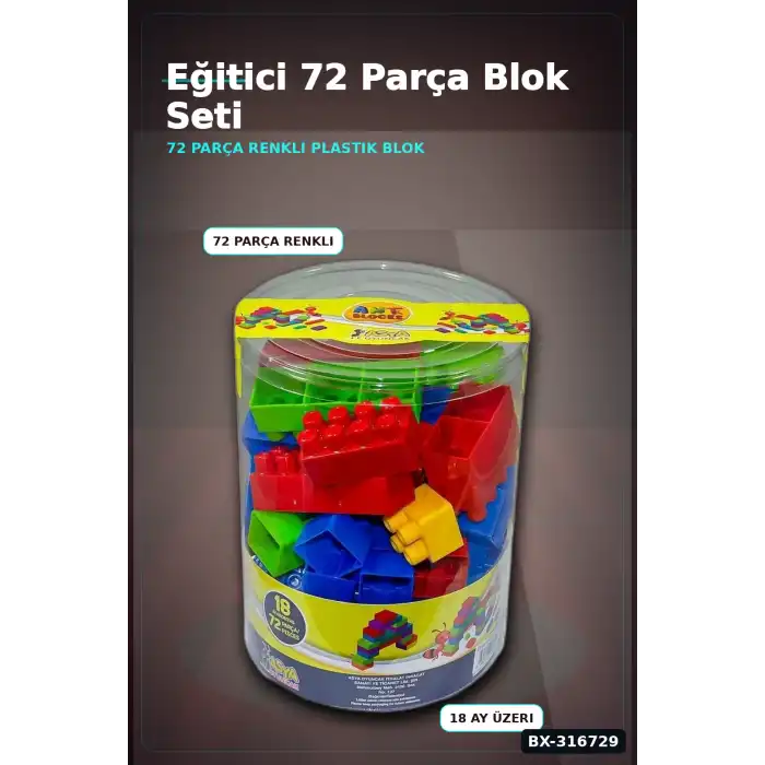 Ant Blocks Eğitici Yapı Blokları 72 Parça - 18 Ay ve Üzeri Çocuk Oyuncak Seti BX-316729