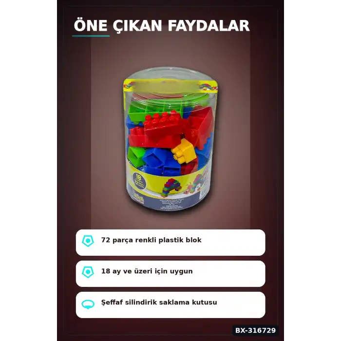 Ant Blocks Eğitici Yapı Blokları 72 Parça - 18 Ay ve Üzeri Çocuk Oyuncak Seti BX-316729