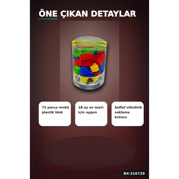 Ant Blocks Eğitici Yapı Blokları 72 Parça - 18 Ay ve Üzeri Çocuk Oyuncak Seti BX-316729