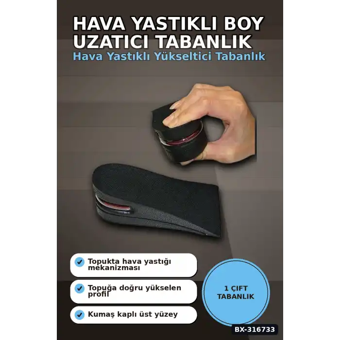 Boy Uzatıcı Ayakkabı Tabanlığı 1.5 - 5 cm Hava Yastıklı Kadın Erkek Uyumlu 1 Çift BX-316733