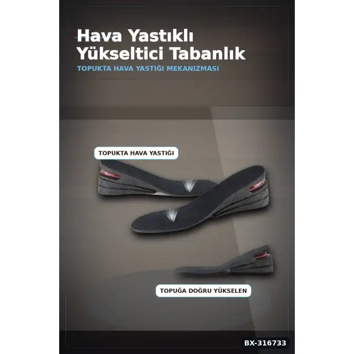 Boy Uzatıcı Ayakkabı Tabanlığı 1.5 - 5 cm Hava Yastıklı Kadın Erkek Uyumlu 1 Çift BX-316733