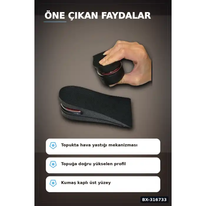 Boy Uzatıcı Ayakkabı Tabanlığı 1.5 - 5 cm Hava Yastıklı Kadın Erkek Uyumlu 1 Çift BX-316733