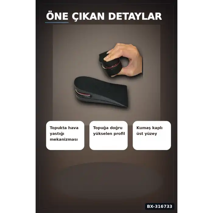 Boy Uzatıcı Ayakkabı Tabanlığı 1.5 - 5 cm Hava Yastıklı Kadın Erkek Uyumlu 1 Çift BX-316733