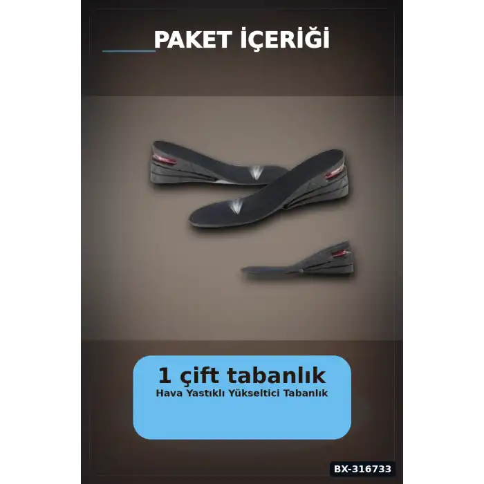 Boy Uzatıcı Ayakkabı Tabanlığı 1.5 - 5 cm Hava Yastıklı Kadın Erkek Uyumlu 1 Çift BX-316733