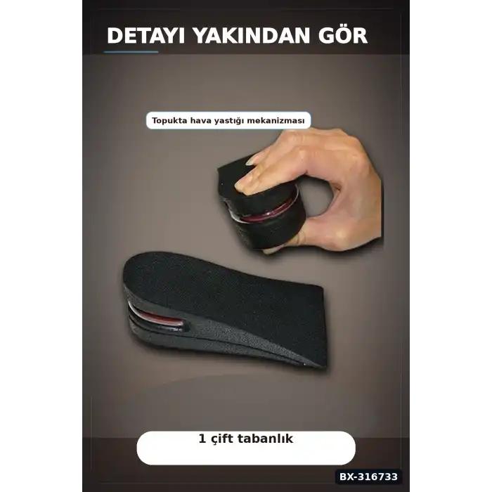 Boy Uzatıcı Ayakkabı Tabanlığı 1.5 - 5 cm Hava Yastıklı Kadın Erkek Uyumlu 1 Çift BX-316733