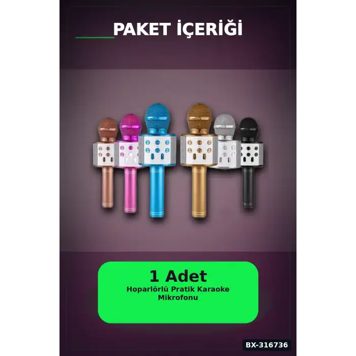 Karaoke Mikrofon Hoparlörlü Kablosuz USB Şarjlı Krom Kaplama 800 mAh 1 Adet BX-316736