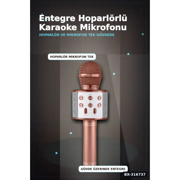 Karaoke Mikrofonlu Hoparlör Bluetooth Şarjlı Rose Gold Eko Ayarlı USB SD BX-316737