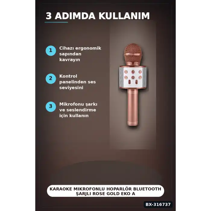 Karaoke Mikrofonlu Hoparlör Bluetooth Şarjlı Rose Gold Eko Ayarlı USB SD BX-316737