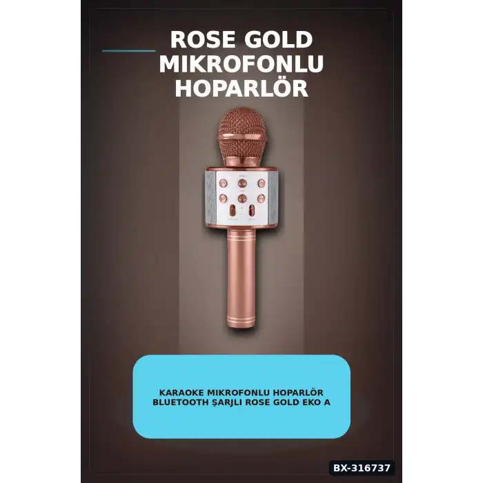 Karaoke Mikrofonlu Hoparlör Bluetooth Şarjlı Rose Gold Eko Ayarlı USB SD BX-316737