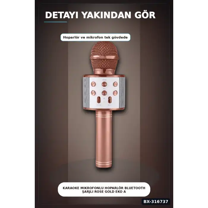 Karaoke Mikrofonlu Hoparlör Bluetooth Şarjlı Rose Gold Eko Ayarlı USB SD BX-316737