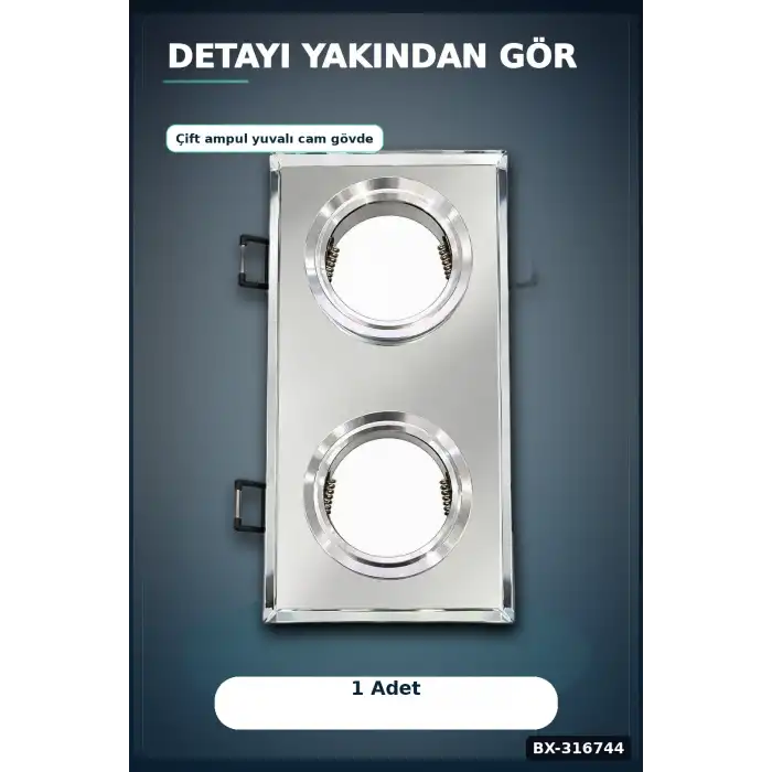 İkili Kare Cam Spot Lamba - GU10 Duy LED Çerçeveli 4000K Kristal Tavan Armatürü, 1 Adet BX-316744