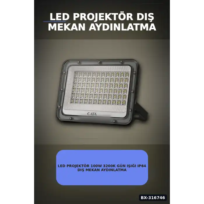 LED Projektör 100W 3200K Gün Işığı IP64 Dış Mekan Aydınlatması 8200 Lümen 1 Adet BX-316746