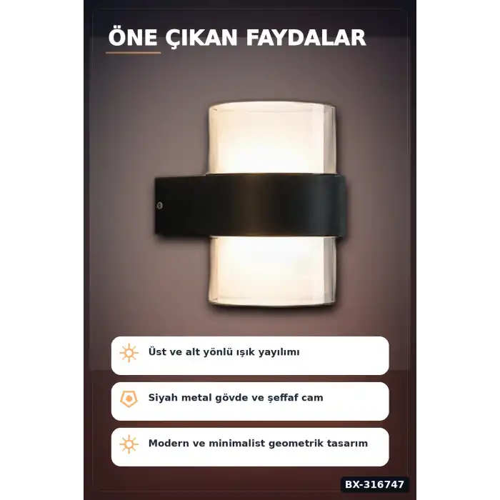 LED Duvar Apliği 12W 3200K Gün Işığı IP54 Dış Mekan Bahçe Aydınlatması BX-316747