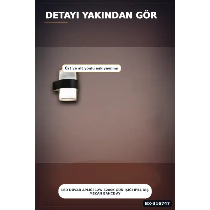 LED Duvar Apliği 12W 3200K Gün Işığı IP54 Dış Mekan Bahçe Aydınlatması BX-316747