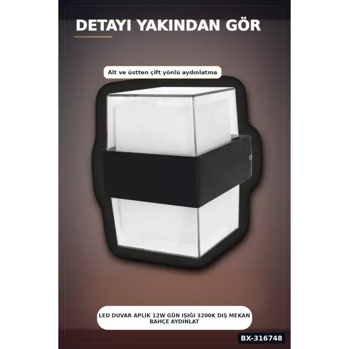 LED Duvar Aplik 12W Gün Işığı 3200K Dış Mekan Bahçe Aydınlatması IP54 1 Adet BX-316748