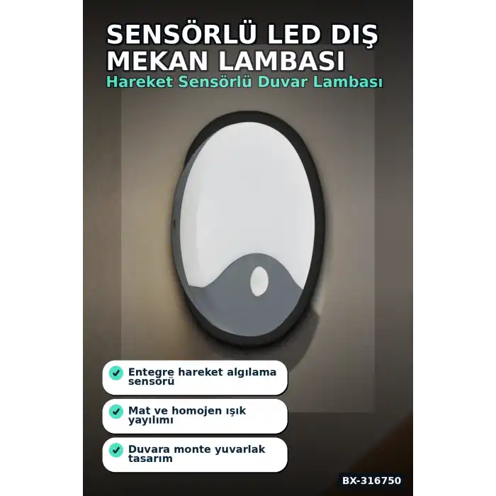 Sensörlü LED Armatür 20W Hareket Algılayıcı Dış Mekan Lambası IP44 4000K BX-316750