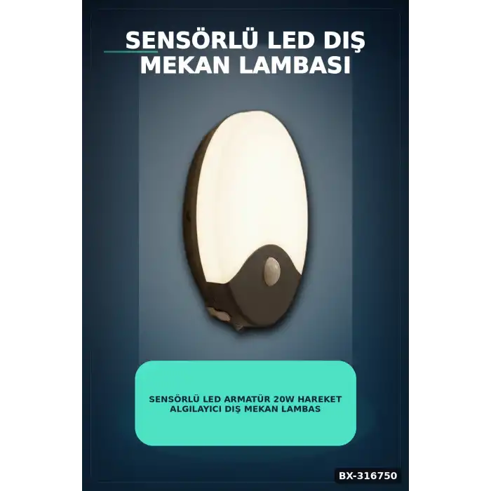 Sensörlü LED Armatür 20W Hareket Algılayıcı Dış Mekan Lambası IP44 4000K BX-316750