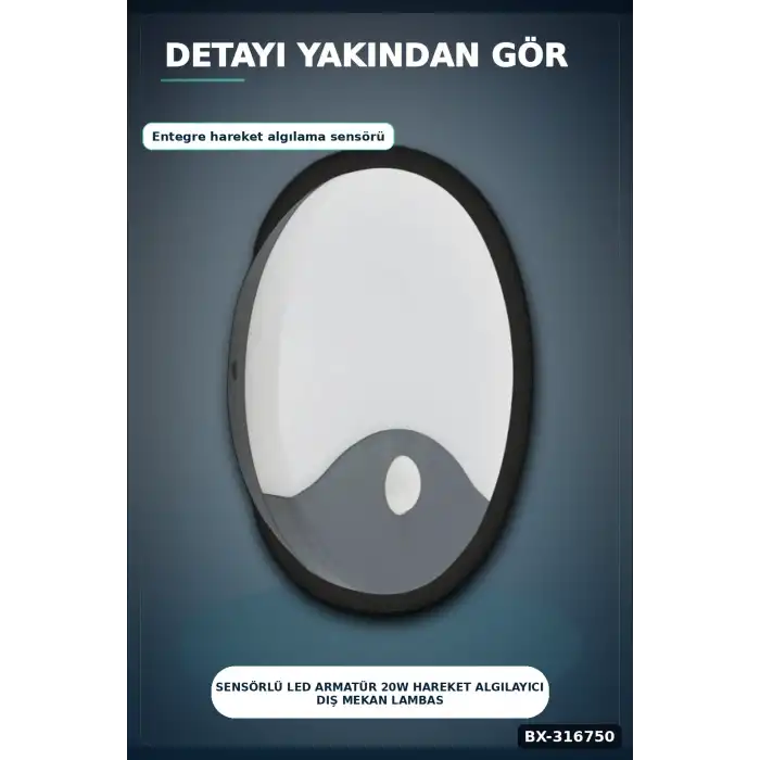 Sensörlü LED Armatür 20W Hareket Algılayıcı Dış Mekan Lambası IP44 4000K BX-316750