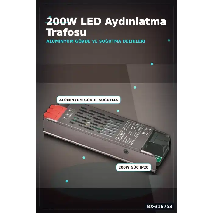 24V Şerit LED Trafosu 200W 8A Bakır Sargılı Klemensli Güç Kaynağı - 1 Adet BX-316753
