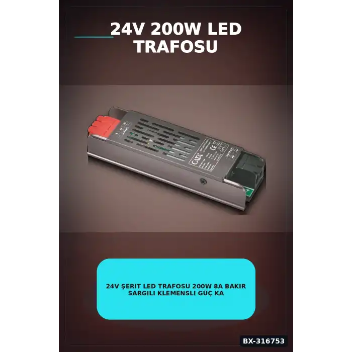 24V Şerit LED Trafosu 200W 8A Bakır Sargılı Klemensli Güç Kaynağı - 1 Adet BX-316753