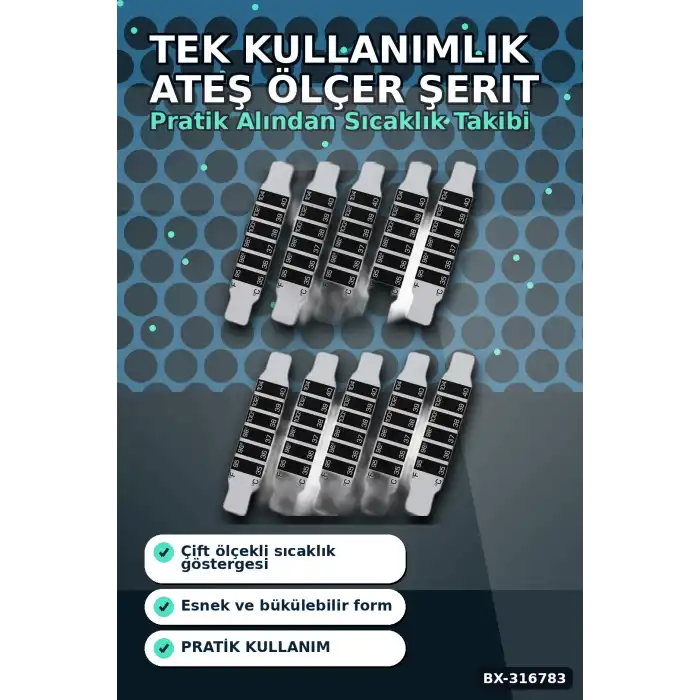 Tek Kullanımlık Ateş Ölçer Şerit Derece - Pratik Bükülebilir Vücut Termometresi 1 Adet BX-316783