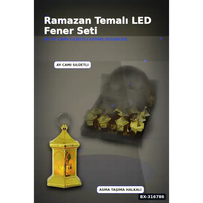 Ramazan LED Işık Orta Boy Altıgen Kubbe Dekoratif Gece Lambası 12 Adet BX-316786