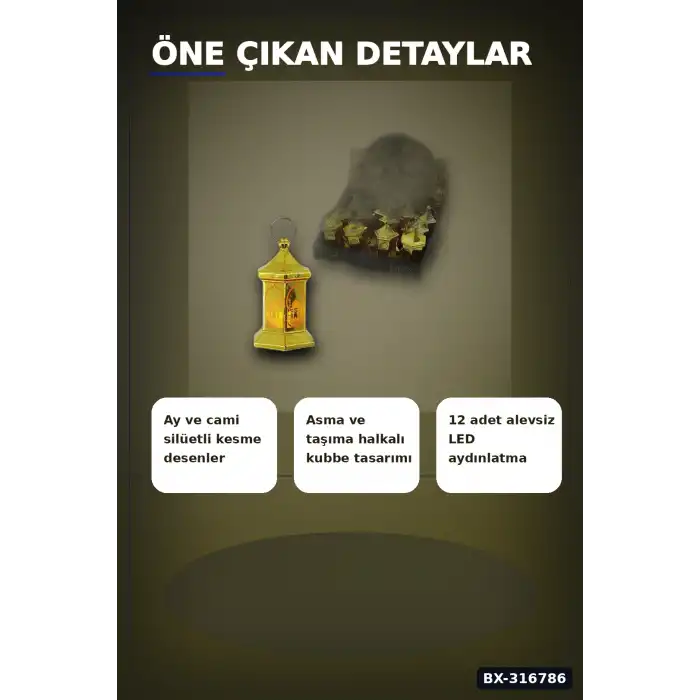Ramazan LED Işık Orta Boy Altıgen Kubbe Dekoratif Gece Lambası 12 Adet BX-316786