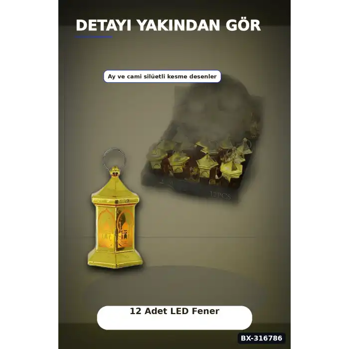 Ramazan LED Işık Orta Boy Altıgen Kubbe Dekoratif Gece Lambası 12 Adet BX-316786