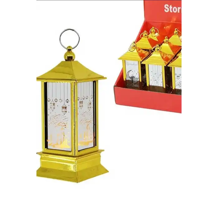 Ramazan LED Işık Kare Kubbe Tasarımlı Pilli Dekoratif Aydınlatma 12 Adet Gold BX-316787