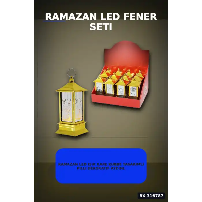 Ramazan LED Işık Kare Kubbe Tasarımlı Pilli Dekoratif Aydınlatma 12 Adet Gold BX-316787