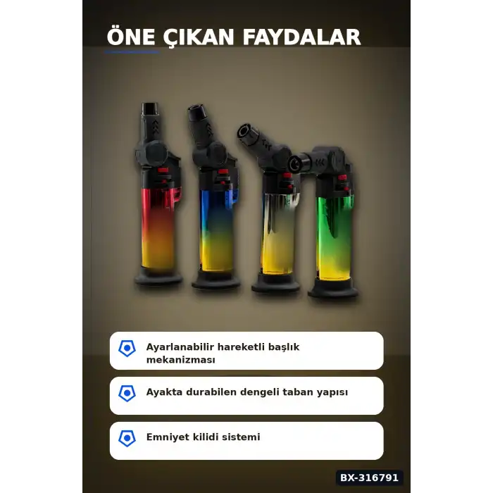 Pürmüz Torch Çakmak Metalize Oynar Başlıklı Ayakta Durabilen 12 cm 12 Adet BX-316791