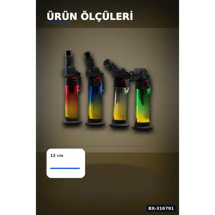Pürmüz Torch Çakmak Metalize Oynar Başlıklı Ayakta Durabilen 12 cm 12 Adet BX-316791