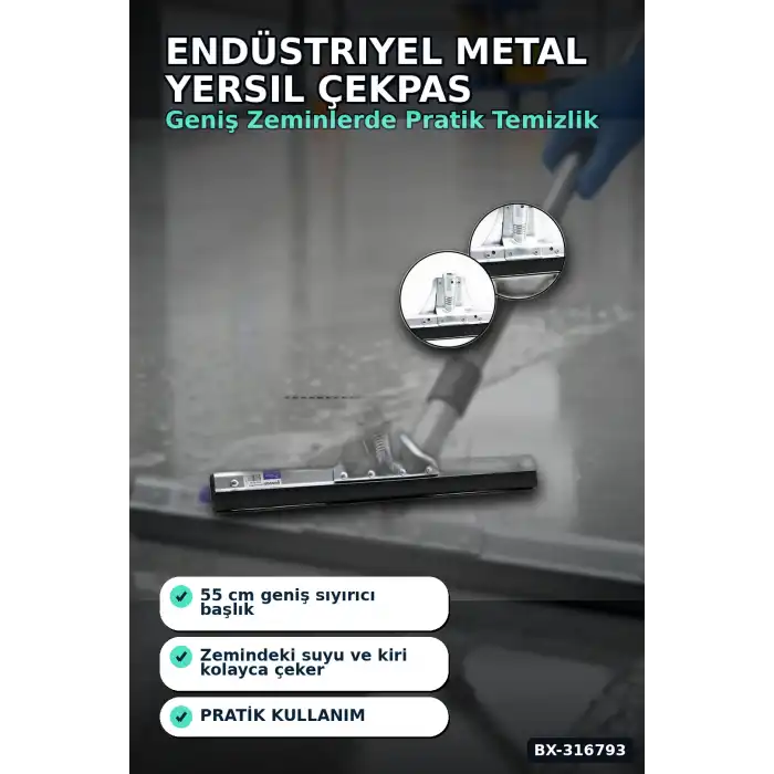 Endüstriyel Metal Yersil Çekpas 55 cm Profesyonel Zemin Temizleyici 12 Adet BX-316793
