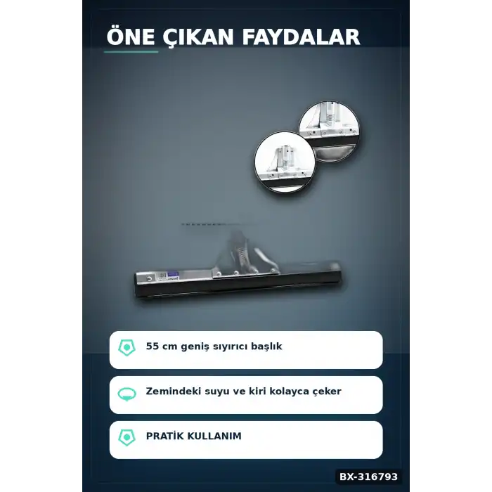 Endüstriyel Metal Yersil Çekpas 55 cm Profesyonel Zemin Temizleyici 12 Adet BX-316793