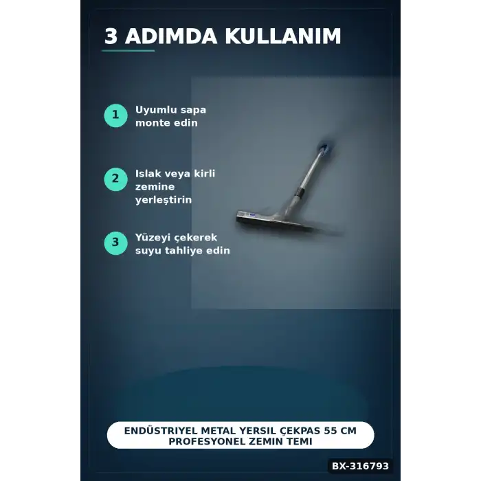 Endüstriyel Metal Yersil Çekpas 55 cm Profesyonel Zemin Temizleyici 12 Adet BX-316793
