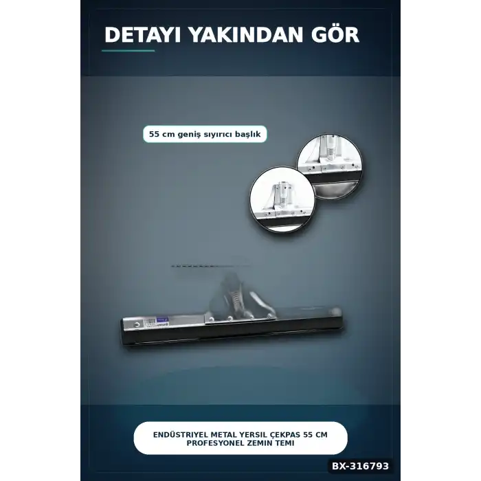 Endüstriyel Metal Yersil Çekpas 55 cm Profesyonel Zemin Temizleyici 12 Adet BX-316793