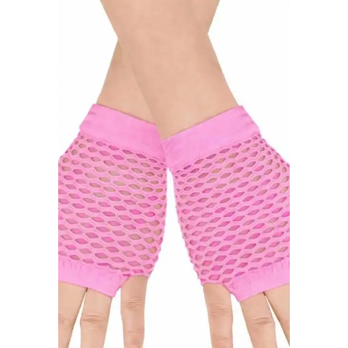 Neon Pembe File Parmaksız Eldiven 11 cm - 80ler 90lar Parti Kostüm Aksesuarı BX-316797