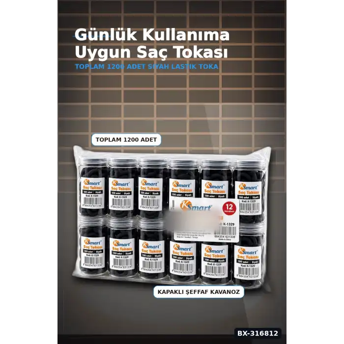 Siyah Lastik Saç Tokası 1200 Adet Paket - Günlük Saç Toplama İçin İnce Lastik BX-316812