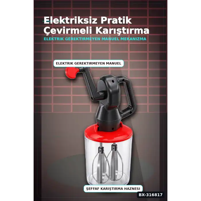 Hazneli El Mikseri Kollu Çevirmeli Manuel Çırpıcı Mutfak Aleti - Tekli BX-316817
